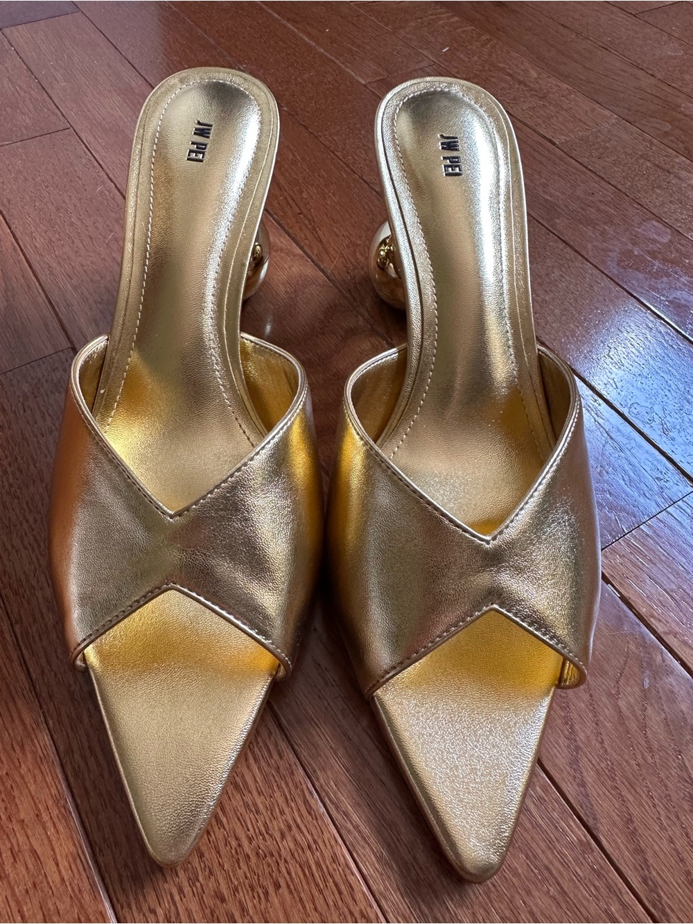JW PEI Metallic Gold Sculpted Heel Mules - Picture 6 of 8